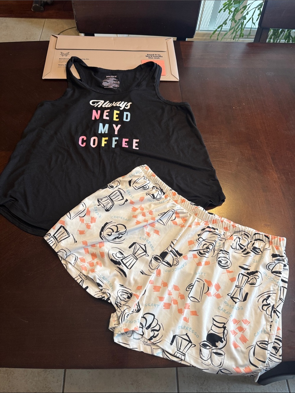 Black 'Always Need My Coffee' Tank & Cream Coffee-Print Shorts Sleep Set